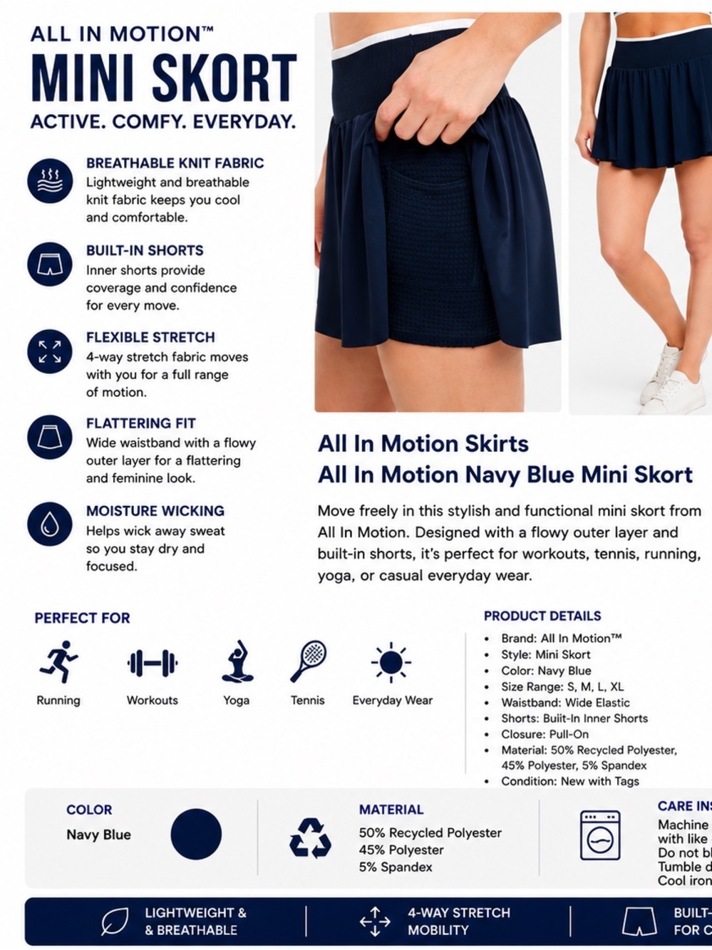 all in motion Navy Blue Mini Skort - Size S